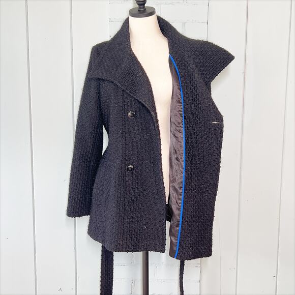 Vintage Calvin Klein Wool Double Breasted Tweed Textured Trench Pea Coat 12 - Picture 10 of 10
